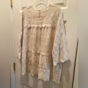 4 Love And Liberty by Johnny Was Ivory Lace Tiered Blouse, Size XL, NWOT.